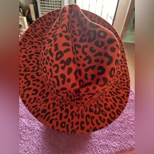 Red Leopard Print Fedora Hat